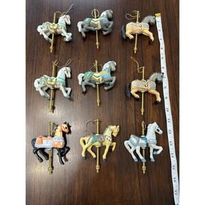 9 Vtg 1992 Carousel Ornaments Classics Hand Painted Porcelain Brass Christmas